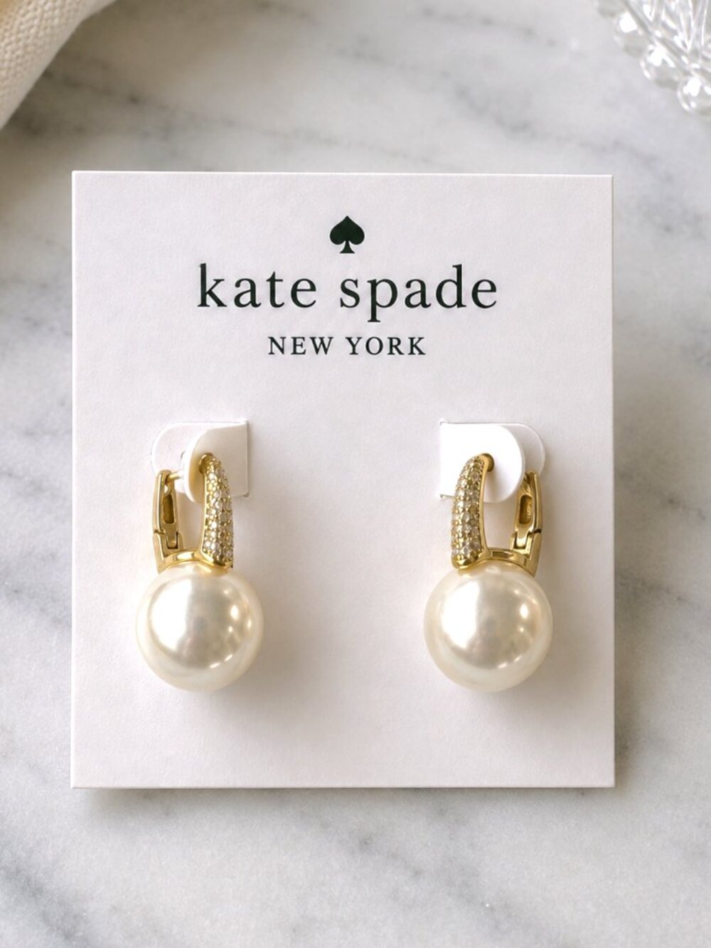 Kate Spade Pearl Drop Huggie Earrings Gold Crystal Earrings ✨